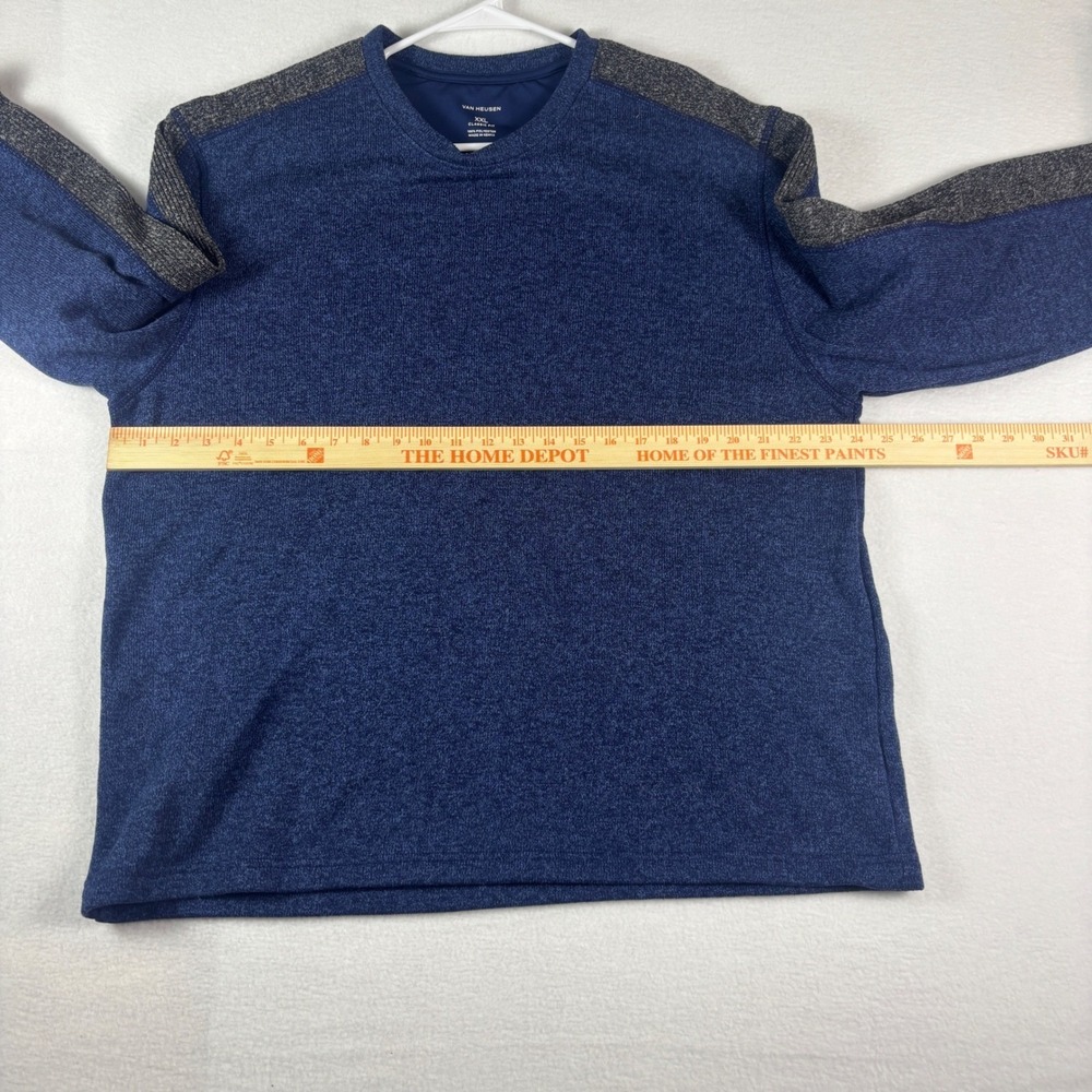 Van Heusen Mens XXL‎ Blue Crewneck Sweater Grey Racing Stripe Classic Fit Soft - Picture 4 of 13